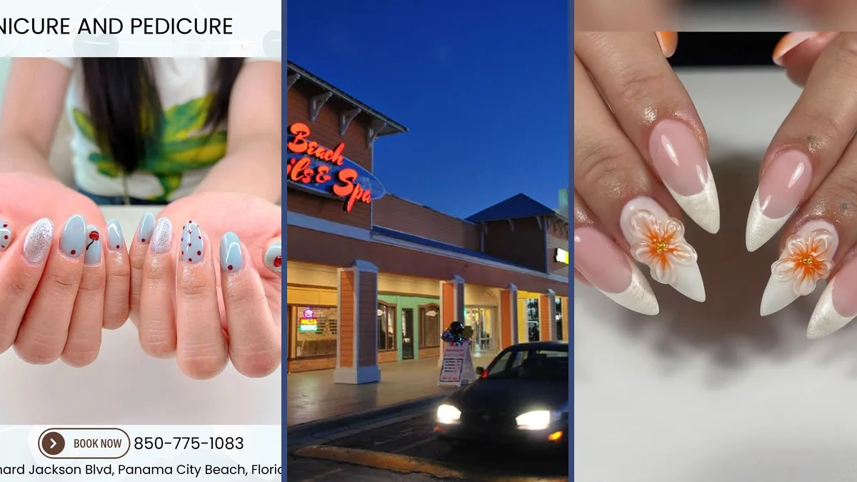 Nail technician shaping polished fingernails.