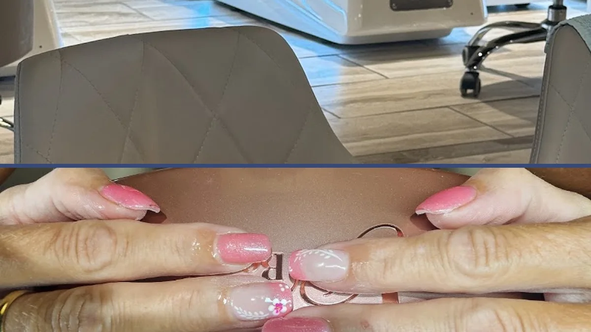 Neat manicure station with polish bottles.
